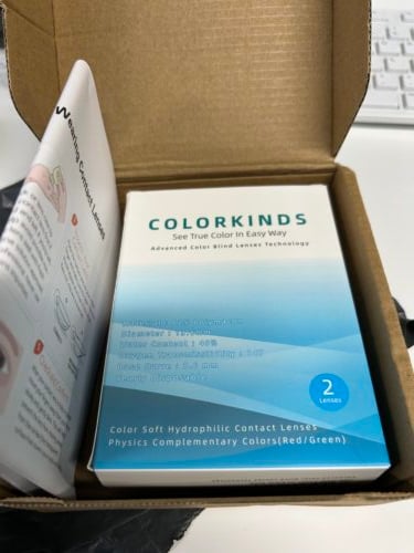open package with colorkinds colorblind contact lenses