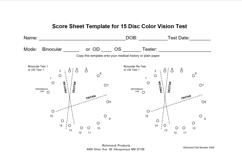 Farnsworth D15 Score Template from Richmond Products