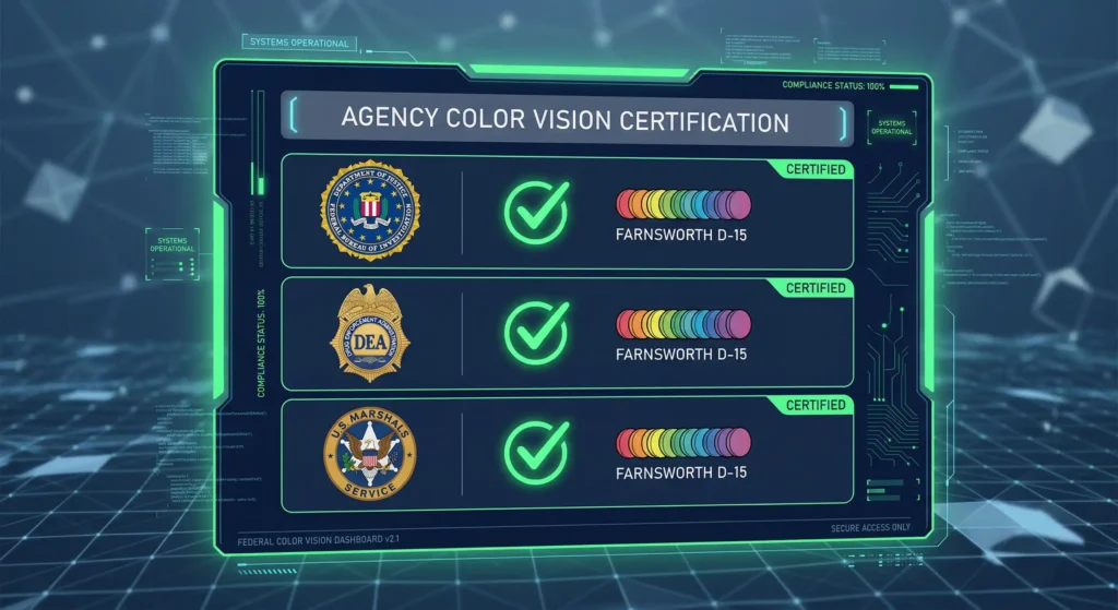 An organizational chart showing different federal agencies and their medical testing standards