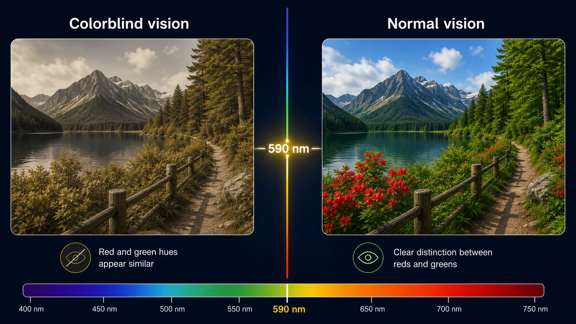 Comparison of colorblind vs normal vision at 590 nm