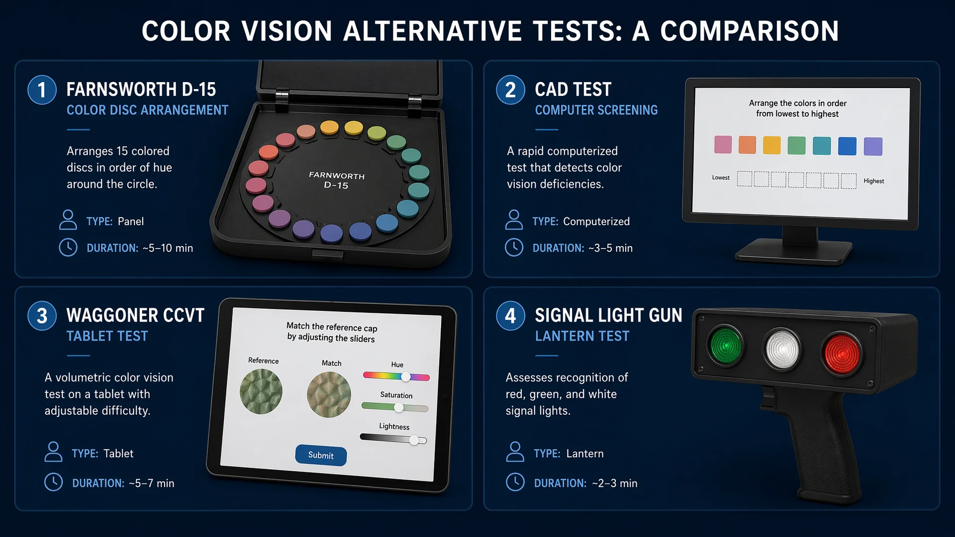 Alternative color vision tests comparison Farnsworth D-15 CAD