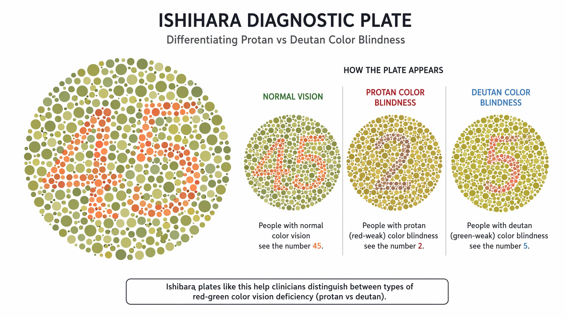 Ishihara diagnostic plate classifying protan versus deutan color blindness