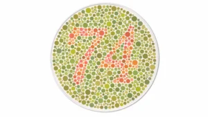 Circular mosaic of green dots forming the orange number 34 in the center.